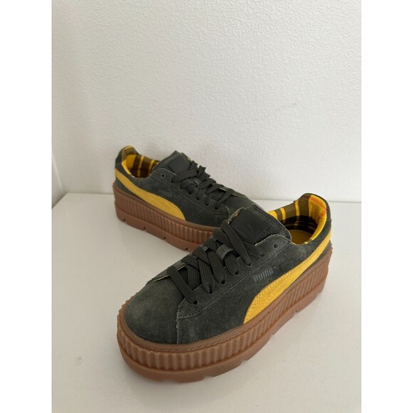 PUMA x Fenty Cleated Creeper Suede Platform Green Yellow Brazil Women's 5.5 NEW - Picture 2 of 12